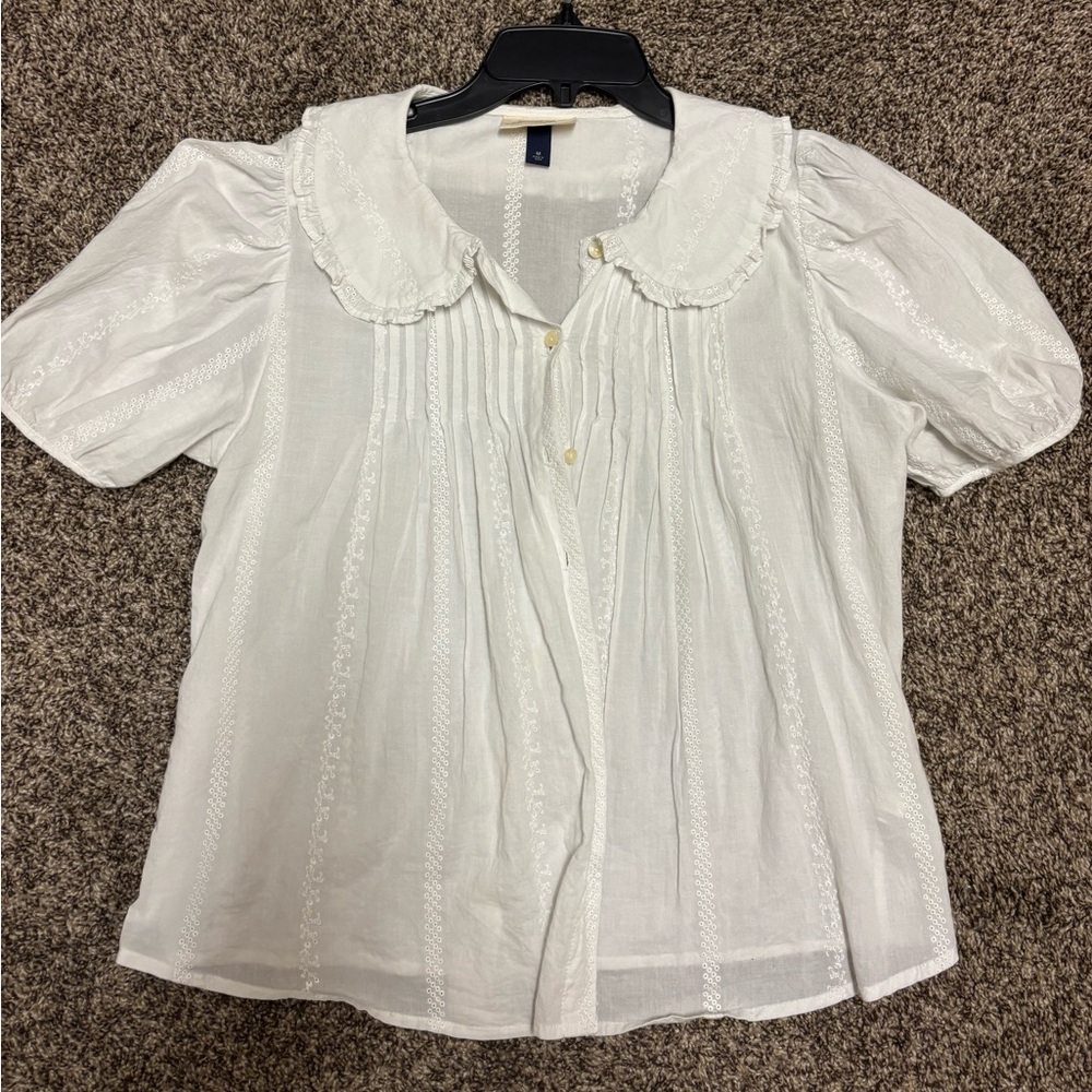 Universal Thread Puff Sleeve Oversized Collar Top Medium